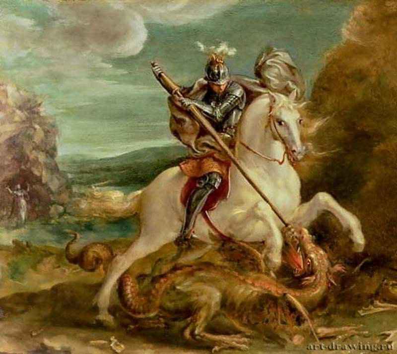 Святой Георгий поражает дракона. 1590 - Холст, масло Маньеризм