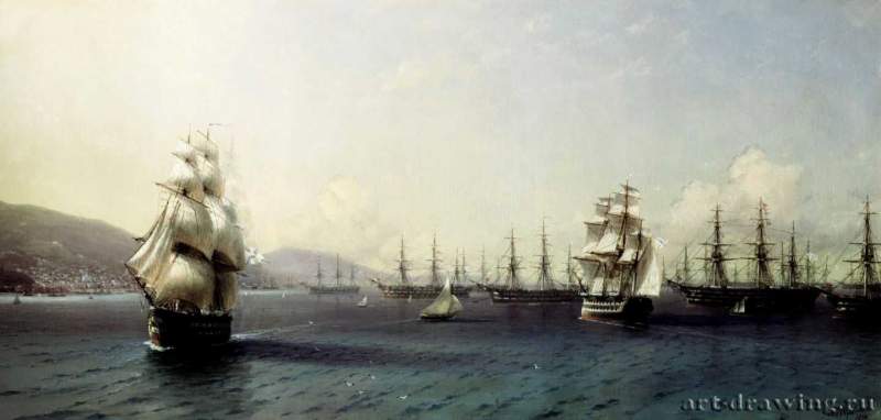 Черноморский флот в Феодосии, 1839 г. - Холст, масло. Россия.