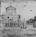 Вид площади и церкви Санта Мария Новелла во Флоренции. 1608 - 157 х 223 мм Черный и белый мел, на белой бумаге Париж Лувр, Кабинет рисунков Италия