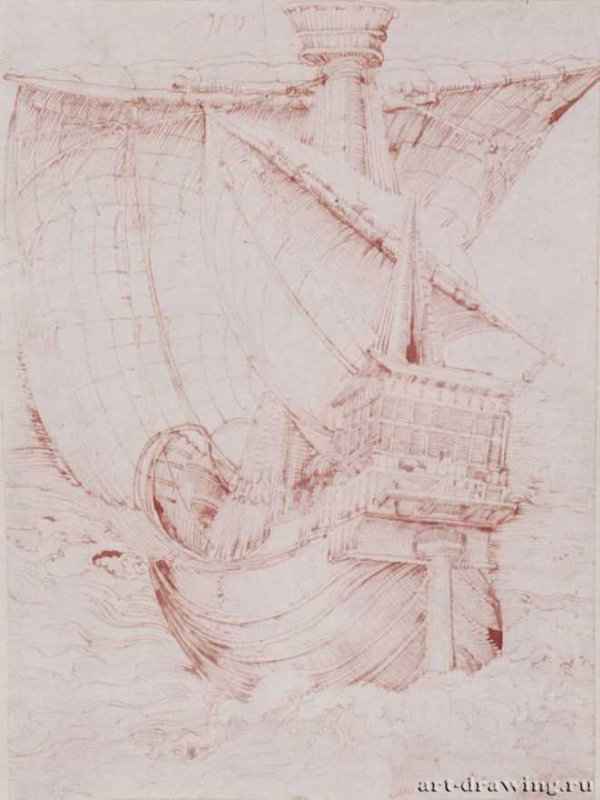 Корабль. 1515 - 172 x 126 мм. Перо красным тоном, на бумаге. Эрланген. Библиотека университета. Германия.