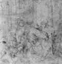 Нападение в лесу. 1508 - 177 x 146 мм. Перо коричневым тоном, на бумаге. Берлин. Гравюрный кабинет. Германия.