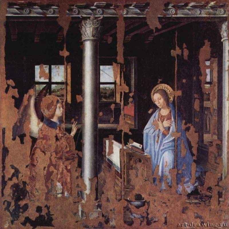Благовещение, фрагмент. 1474 - The Annunciation, detail. 1474
180 x 180 смХолст, маслоВозрождениеИталияСиракузы. Национальный музей, палаццо Белломо