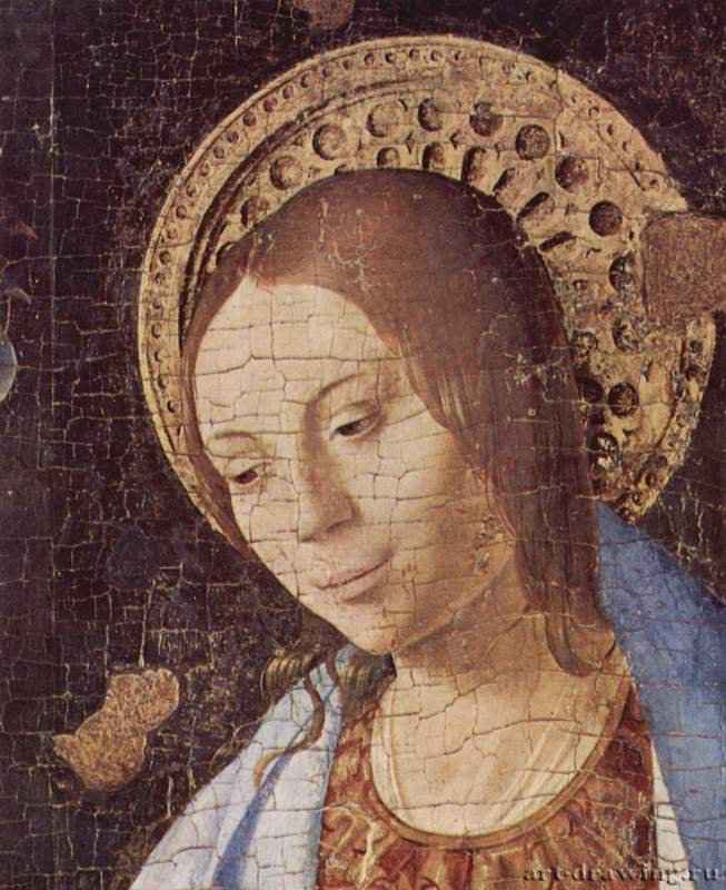 Благовещение, фрагмент. Деталь: голова Марии. 1474 - The Annunciation, detail. Detail: head of Mary. 1474
Холст, маслоВозрождениеИталияСиракузы. Национальный музей, палаццо Белломо