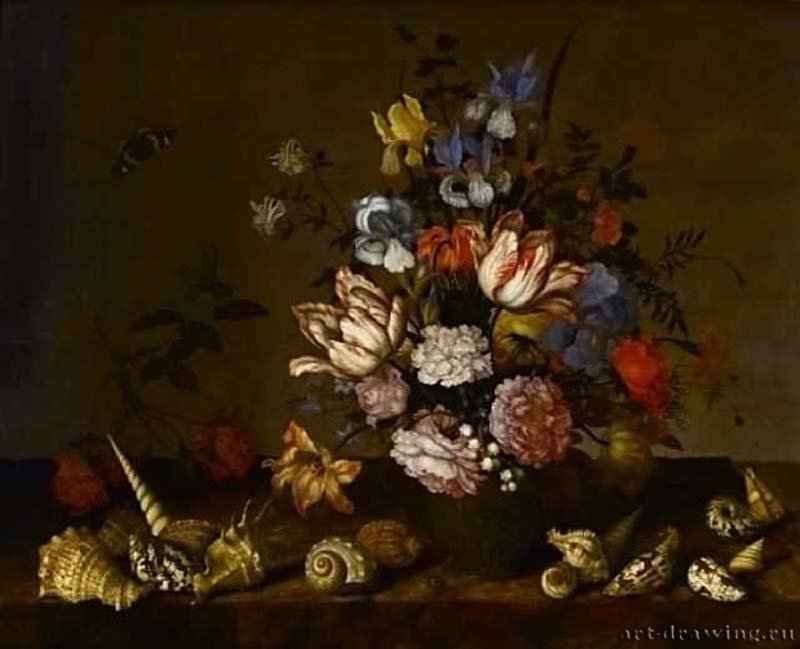 Ваза с цветами и раковины на полочке - Масло, дерево 69 x 76,2 Музей Фицвильям Кембридж