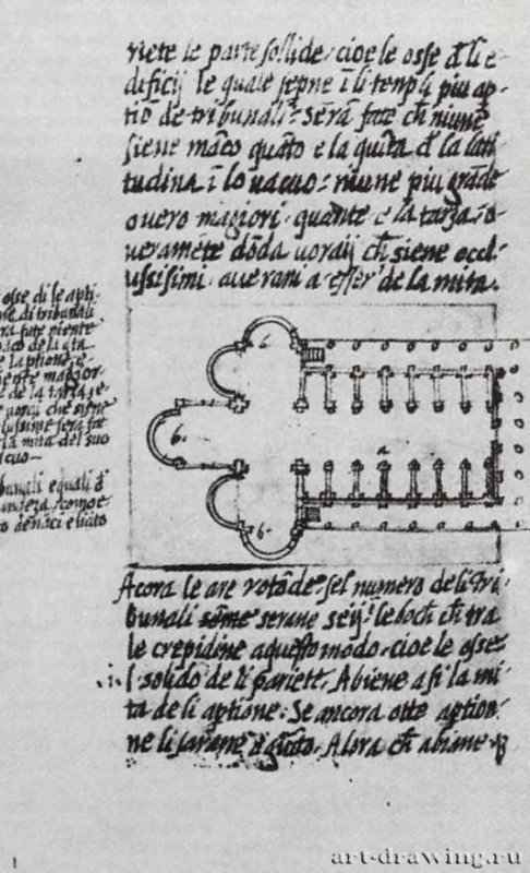 Трактат "Об архитектуре". План церкви с трансептом. 1550