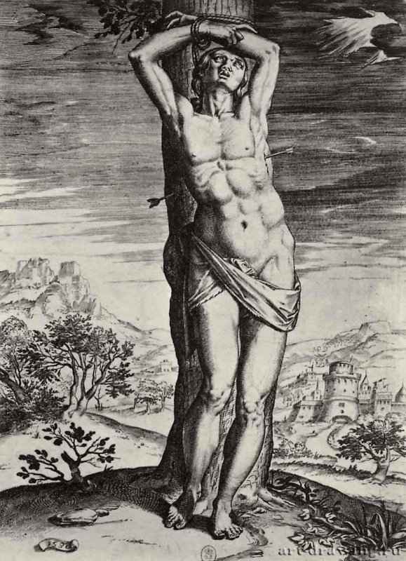 Святой Себастьян. 1580 - 355 х 247 мм. Резцовая гравюра на меди. Париж. Национальная библиотека, Кабинет эстампов. Италия.