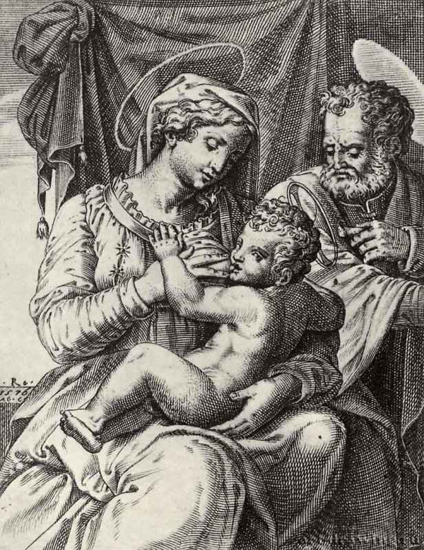 Святое семейство. 1576 - 168 х 197 мм. Резцовая гравюра на меди. Вена. Собрание графики Альбертина. Италия.