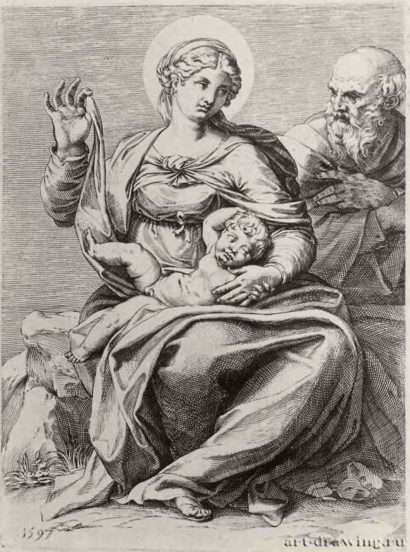 Святое семейство. 1597 - 226 х 169 мм. Резцовая гравюра на меди. Вена. Собрание графики Альбертина. Италия.