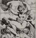 Серия "Сладострастие", Венера, или Галатея, плывущая на дельфинах. 1590-1595 - 151 х 108 мм. Резцовая гравюра на меди. Вашингтон. Национальная галерея. Италия.