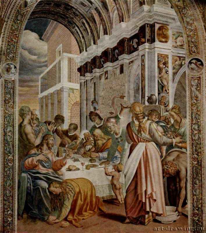 Пир в доме Симона-фарисея. 1577 - Фреска. Маньеризм. Италия. Кремона. Сан Сигизмондо.