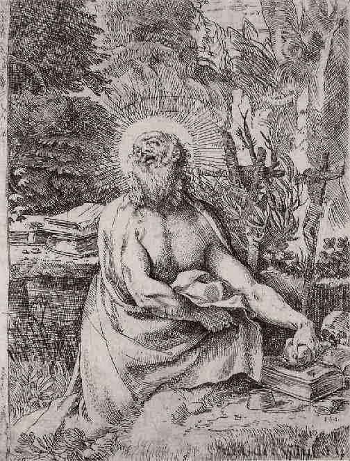 Святой Иероним. 1591 - 248 х 192 мм. Офорт с резцом. Вашингтон. Национальная галерея. Италия.