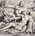 Оплакивание ("Пьета из Капраролы"). 1597 - 123 х 160 мм. Офорт, резцовая гравюра на меди и гравюра сухой иглой. Вашингтон. Библиотека конгресса США. Италия.