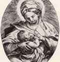 Дева Мария-млекопитательница. 1583-1587 - 89 х 65 мм. Офорт с резцом. Лондон. Британский музей, Отдел гравюры и рисунка. Италия.