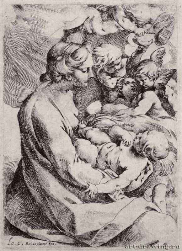 Мадонна с ангелами. 1595-1610 - 162 х 116 мм. Офорт с резцом. Вашингтон. Национальная галерея. Италия.