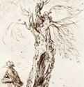 Дерево и фигура; зарисовка в Хэме, Суррей. 1834 - 235 х 140 мм. Перо бистром, на бумаге. Лондон. Музей Виктории и Альберта.