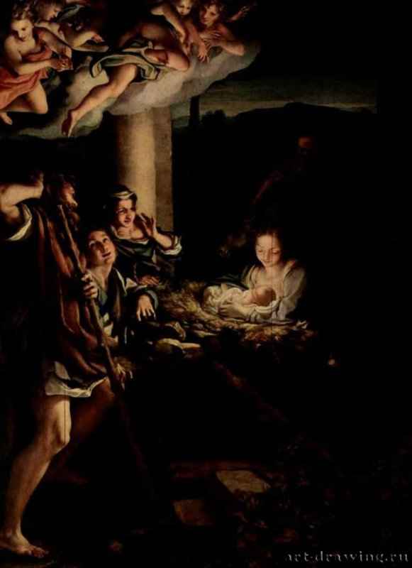 Поклонение пастухов (Ночь). 1529-1530 - 256,5 x 188 см. Дерево, масло. Дрезден. Картинная галерея.
