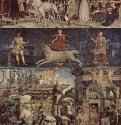 Фрески с изображением месяцев марта, апреля и мая во дворце Скифаноя, март - триумфальное шествие Минервы, панорама - 1469-1470500 x 320 смФрескаВозрождениеИталияФеррара. Замок СкифанояЗаказчик: Борзо д'Эсте, герцог Феррарский