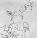 Олени и косули. 1525-1530 - 200 х 284 мм. Перо коричневым тоном, на бумаге. Париж. Лувр, Кабинет рисунков. Германия.