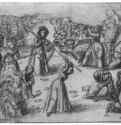 Женщины, нападающие на священника. 1537 - 179 х 314 мм. Перо коричневым тоном, отмывка серым тоном, на бумаге. Берлин. Гравюрный кабинет. Германия.