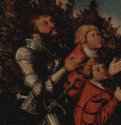 Рыцарь с двумя сыновьями - 1518-152132,5 x 12,5 смДерево, маслоВозрождениеГерманияСанкт-Петербург. Государственный ЭрмитажЛевая створка не сохранившегося алтаря. Донатор с сыновьями (изображение на гербе): вероятно Ганс Шотт фон Шотт и Шоттенштайн Ифаузенский, наместник саксонского курфюрста в Кобурге