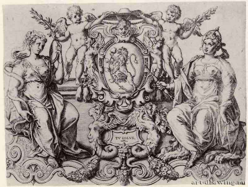 Герб кардинала Франческо Сфорца - 212 х 282 мм. Резцовая гравюра на меди. Вена. Собрание графики Альбертина. Италия.