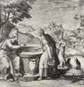 Христос и самаритянка. 1579-1581 - 359 х 460 мм. Резцовая гравюра на меди. Париж. Национальная библиотека, Кабинет эстампов. Италия.