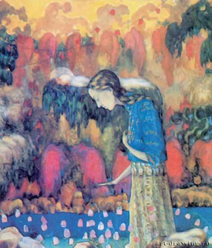 Портрет жены художника, 1910 г. - Акварель, уголь, карандаш. Россия.