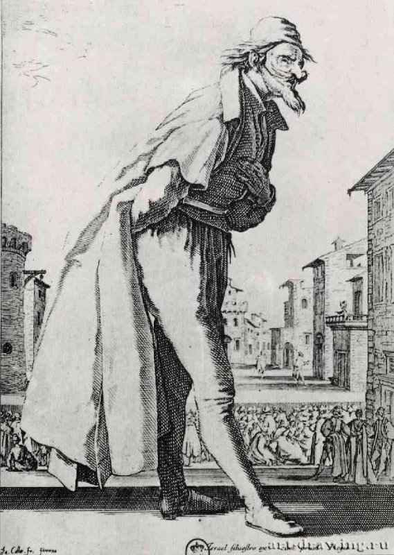Серия "Три Панталоне", Панталоне, или Кассандр. 1618-1619 - 240 х 152 мм. Офорт. Париж. Национальная библиотека, Кабинет эстампов. Франция.