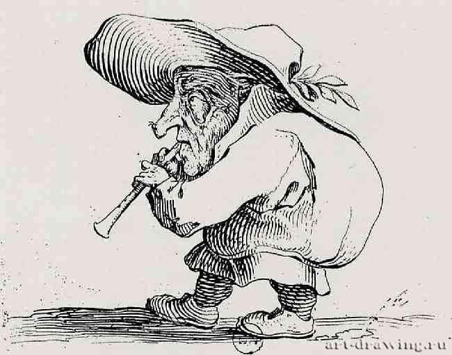 Серия "Гобби" (Горбуны), Горбун, играющий на дудке. 1622 - 62 х 87 мм. Офорт. Париж. Национальная библиотека, Кабинет эстампов. Франция.