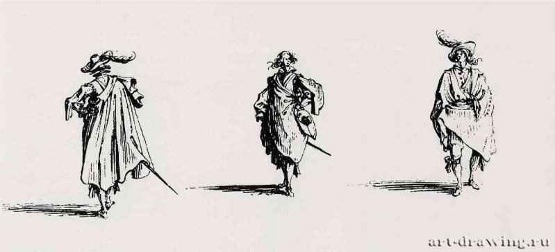 Серия "Фантазии", Три кавалера. 1635 - 61 х 82 мм. Офорт. Париж. Национальная библиотека, Кабинет эстампов. Франция.