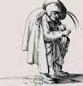 Серия "Гобби" (Горбуны), Карлик, играющий на рыли. 1622 - 62 х 87 мм. Офорт. Париж. Национальная библиотека, Кабинет эстампов. Франция.