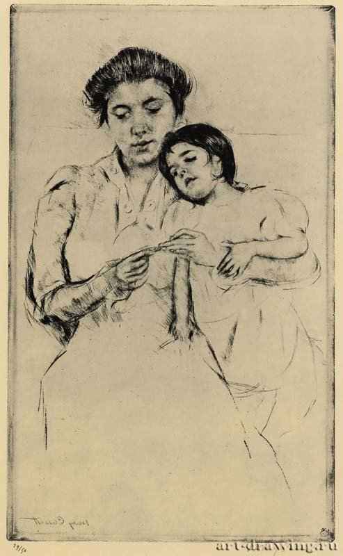 Урок вязания крючком 1901 г. - Офорт и гравюра сухой иглой; 448 х 268 мм. Париж. Частное собрание. США, Франция.