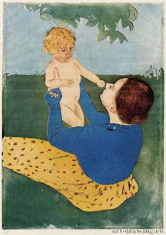 Под каштаном 1895-1898 г. - Гравюра сухой иглой, мягкий лак с акватинтой и цветная печать; 403 х 287 мм. Частное собрание. США, Франция.