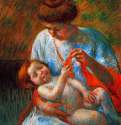 Младенец на коленях у матери, пытается ухватиться за шарфик, 1914 г. - Пастель, коричневая бумага. Частное собрание. Франция, США.