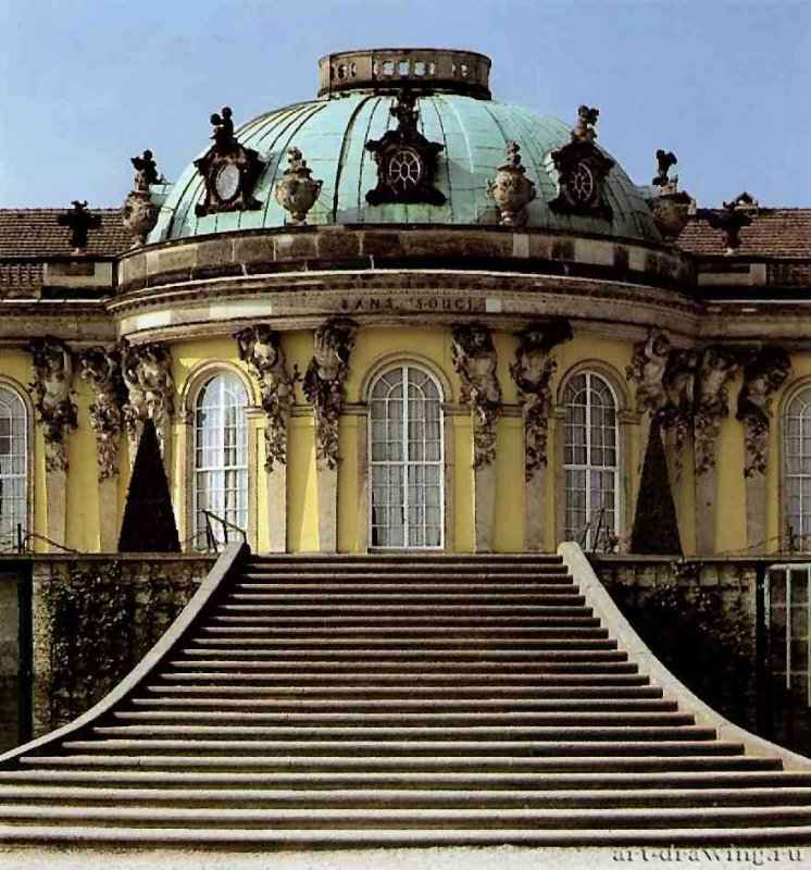 Дворец. Вид на Мраморный зал снаружи. Начат в 1745. - Сан-Суси. Потсдам. Германия.