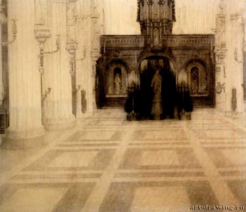 Брюгге. Интерьер церкви Нотр-Дам, 1904 г. - Карандаш, пастель, бумага; 100 x 122 см. Художественный музей. Вервьер. Бельгия.