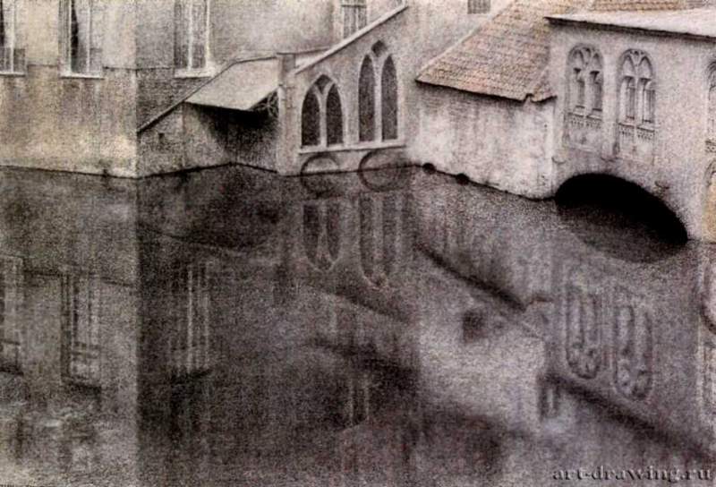Брюгге. Госпиталь Сен-Жан, 1904 г. - Карандаш, пастель, бумага; 28 x 49 см. Частное собрание. Бельгия.