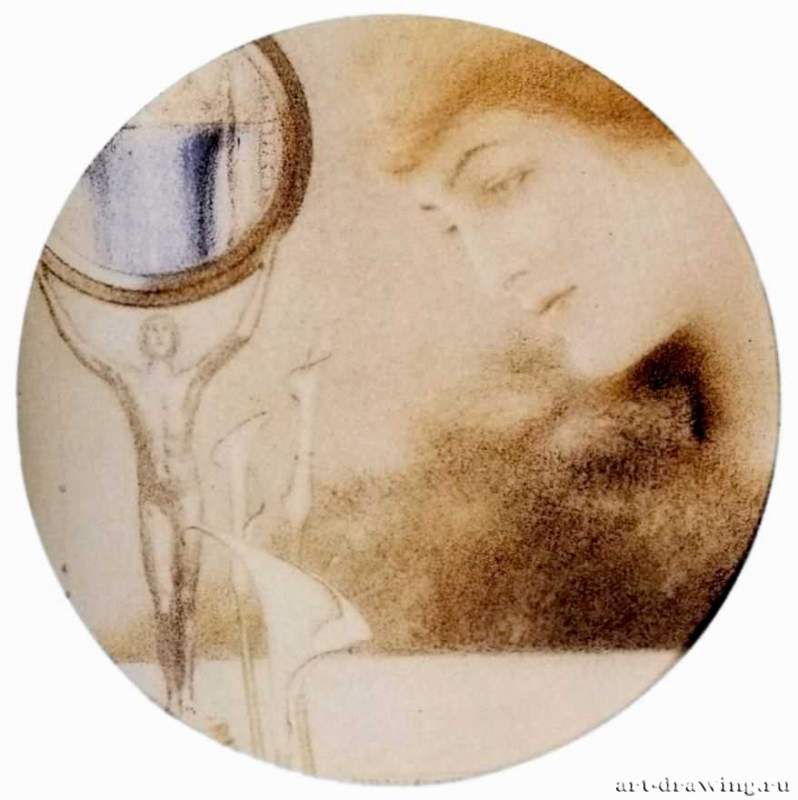 Голубое отражение, 1911 г. - Пастель, карандаш, бумага; Диаметр 16 см. Частное собрание. Бельгия.