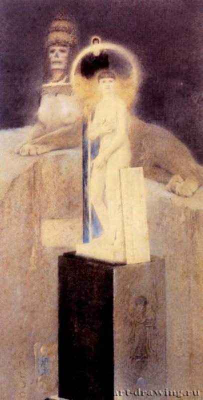 По мотивам Жозефина Пеладана. Наихудший из грехов или Venus Renascens, 1885 г. - Пастель, карандаш, размывка, бумага; 23 x 12,2 см. Частное собрание. Бельгия.