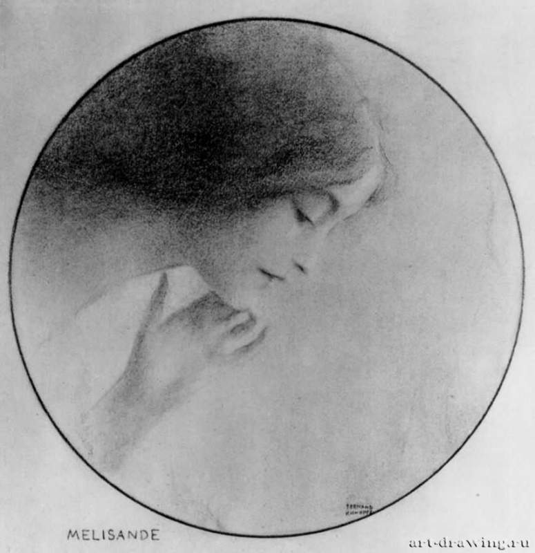 Мелисанда, 1902 г. - Цветной мел на бумаге; 330 х 330 мм. Брюссель. Частное собрание.