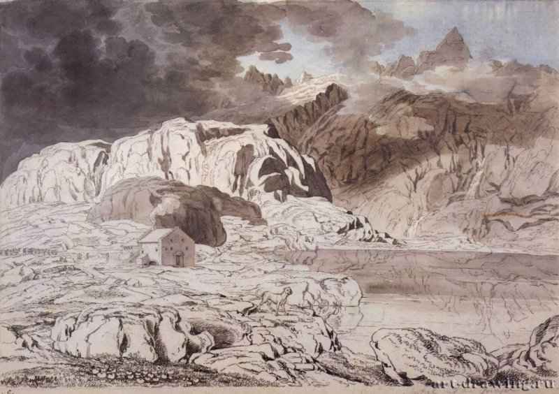 Приют на грозовом перевале. 1793 - 1794 - 370 x 521 мм. Перо тушью, акварель, на белой бумаге. Штутгарт. Государственная галерея, Собрание графики.