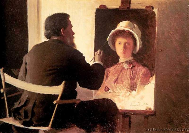 Крамской, пишущий портрет своей дочери - 188416,5 x 24 смКартон, маслоРеализмРоссияМосква. Государственная Третьяковская галерея