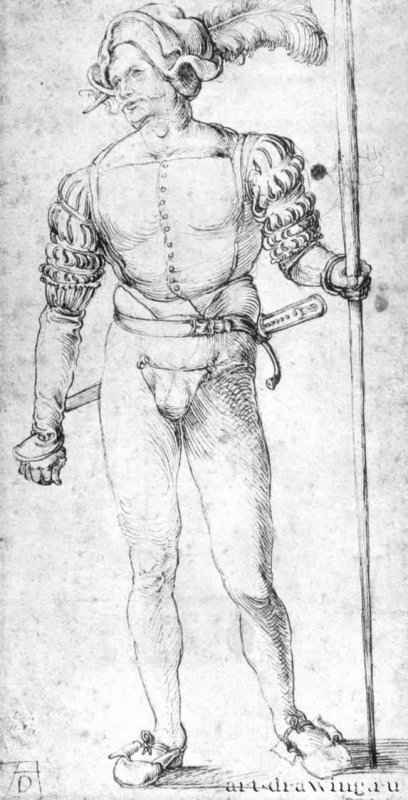 Ландскнехт. 1507-1510 - 312 x 164 мм. Перо на бумаге. Бремен. Кунстхалле, Гравюрный кабинет. Германия.