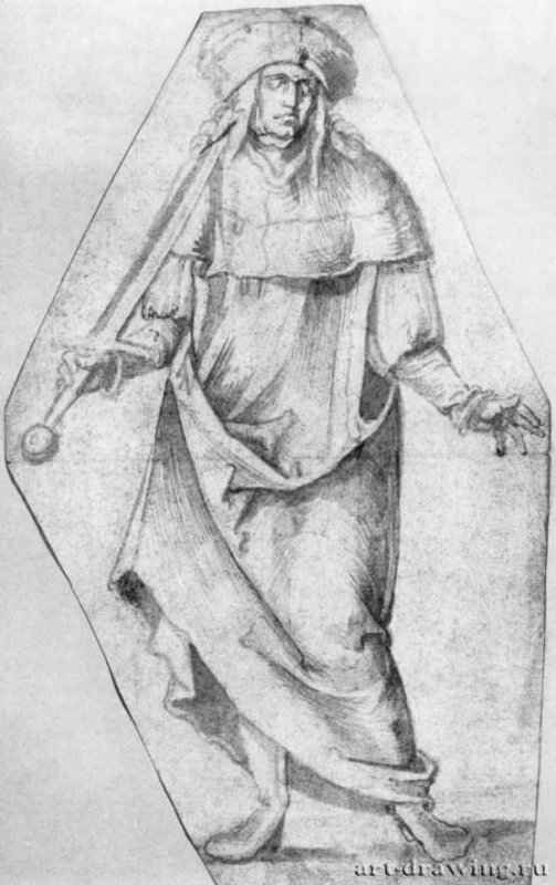 Государь. 1510-1515 - 282 x 175 мм. Кисть серо-голубым тоном, на бумаге, лист обрезан. Эрланген. Библиотека университета. Германия.