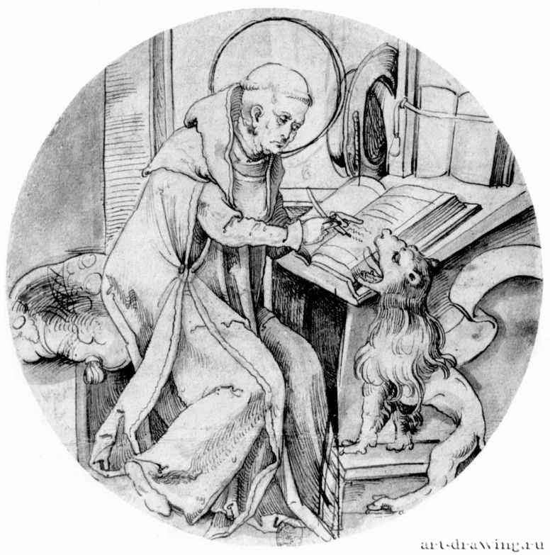 Святой Иероним. 1510-1515 - Диаметр: 231 мм. Перо, отмывка серым тоном, на бумаге. Дрезден. Гравюрный кабинет Государственных художественных собраний. Германия.