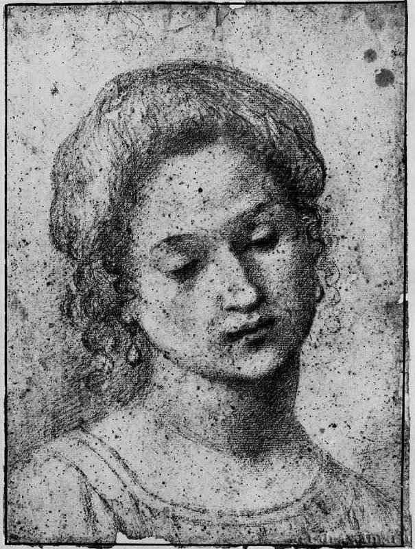 Голова святой. 1610-1625 - 325 х 242 мм Черный и красный мел, на коричневатой бумаге Париж Лувр, Кабинет рисунков Италия