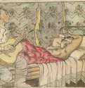 Под звуки гитары, 1921 г. - Бумага, графитный и цветные карандаши; 19,5 х 26,2 см. Частное собрание. Воспроизводится впервые. Москва. Россия.