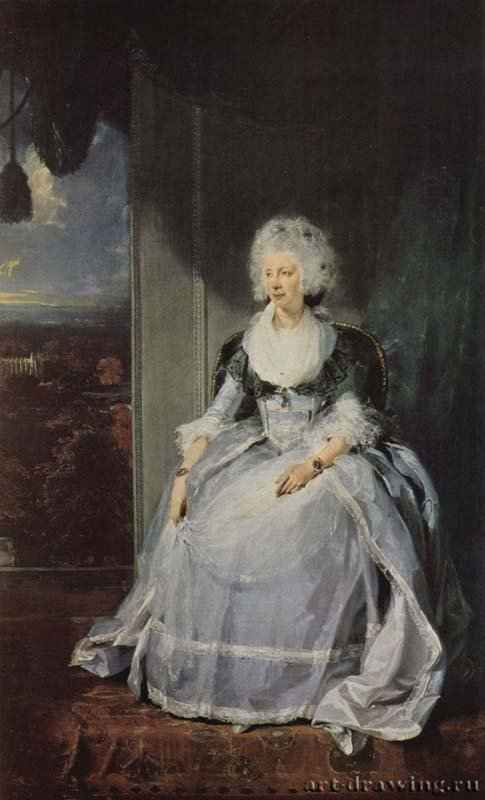 Портрет королевы Шарлотты - 1789-1790239,5 x 147 смХолст, маслоРококо, классицизмВеликобританияЛондон. Национальная галерея