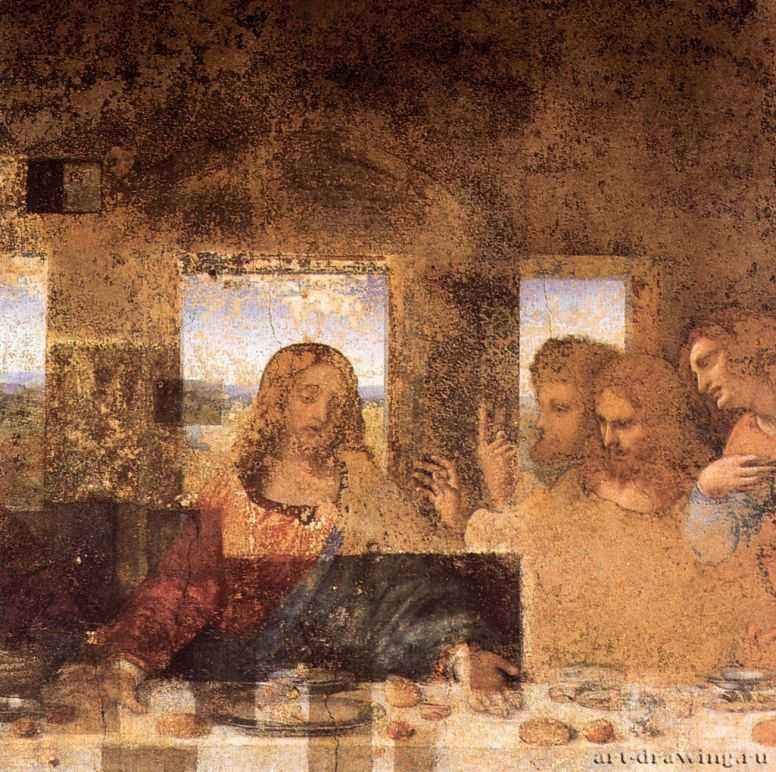 Тайная вечеря, фрагмент. 1495-1498 - 420 x 910 см. Стенная роспись. Милан. Санта Мария делле Грацие.