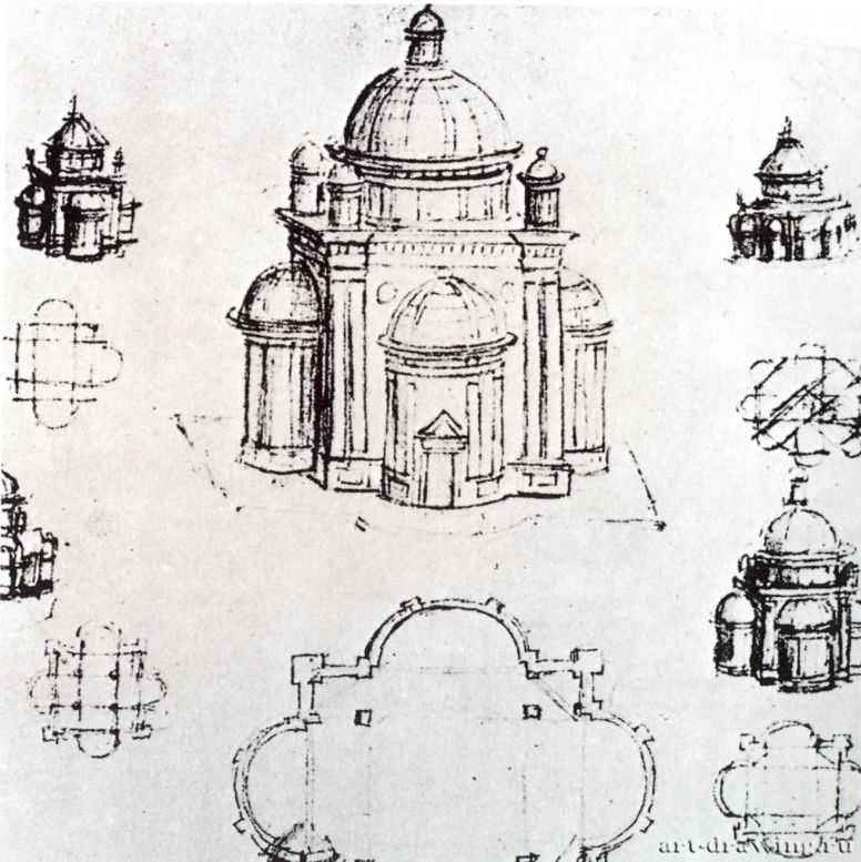 Наброски центрических построе. 1498 - Леонардо да Винчи.